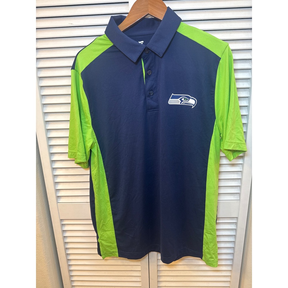 Fanatics Seattle Seahawks Mens Polo Shirt Navy Blue Green Size Medium NFL Logo